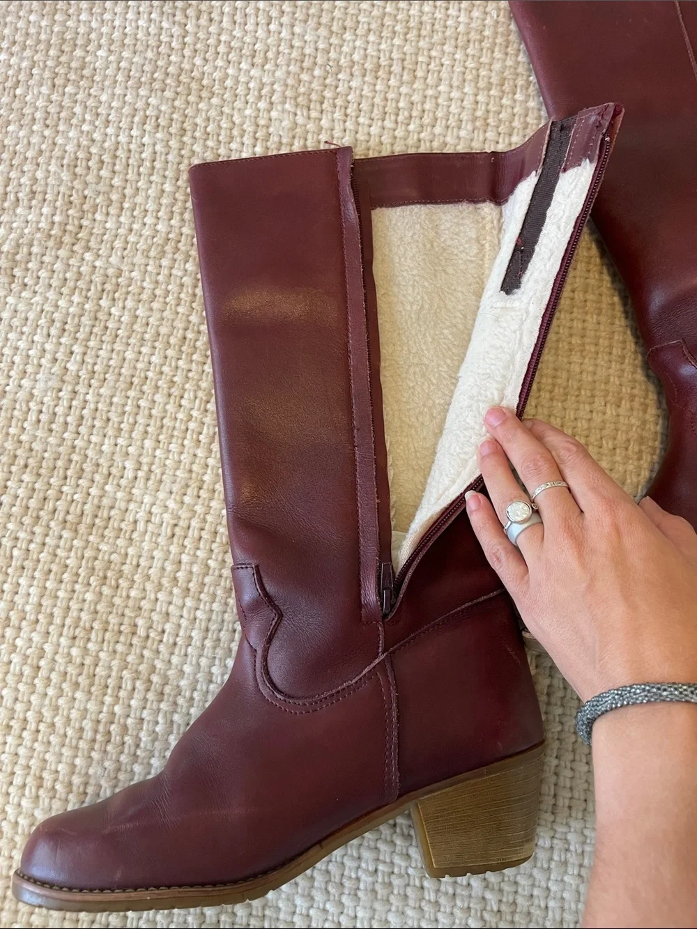L.L. Bean Burgundy Leather Knee Boots